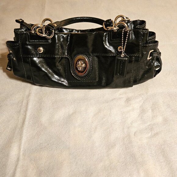 Coach Black Pantent Leather Handbag lots of pockets comes with Dust Bag - Picture 3 of 16